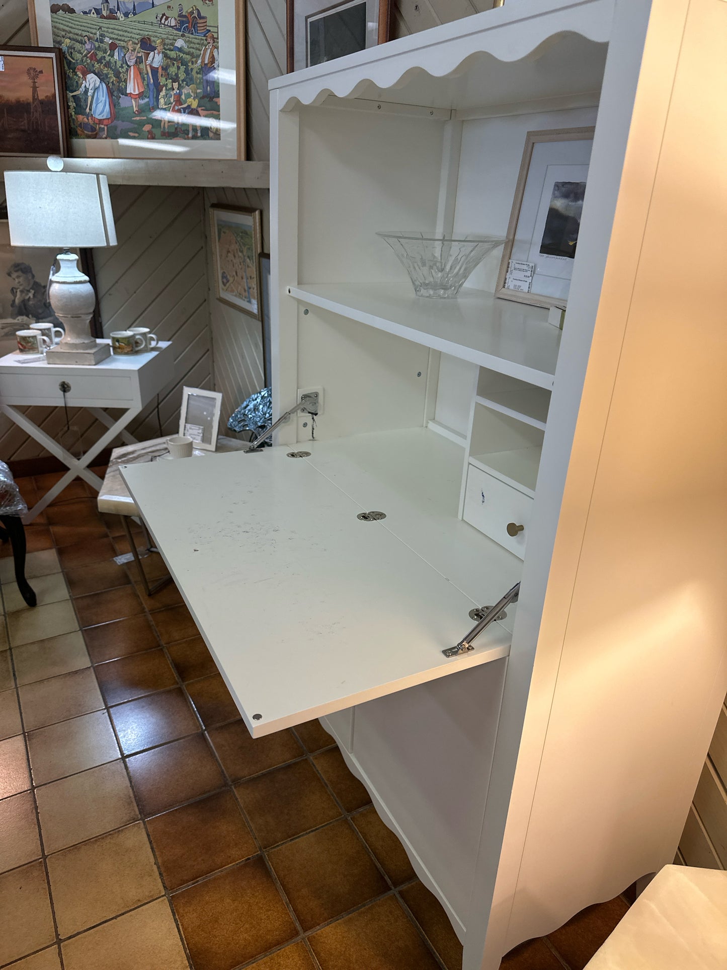 West Elm White Secretary/Cabinet Scallop Detail