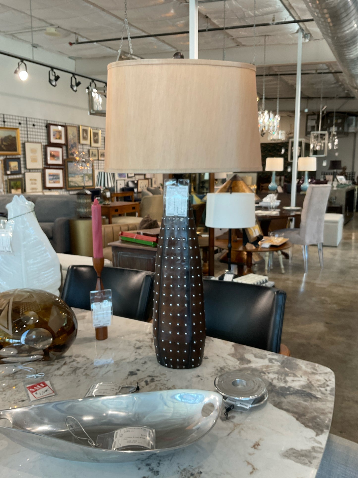 Leather Clad Nailhead Oval Table Lamp