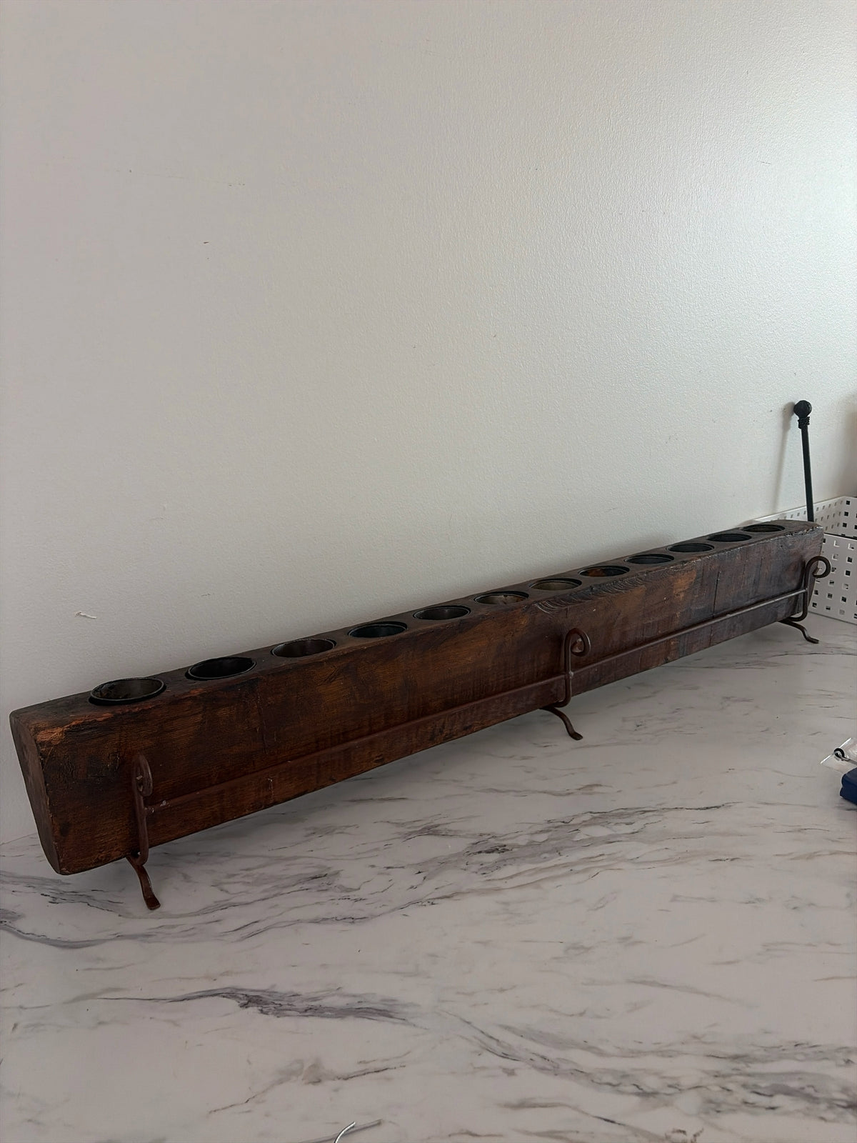 Sugarcane Wooden 12-Hole Candle Holder on Wrought Iron Stand