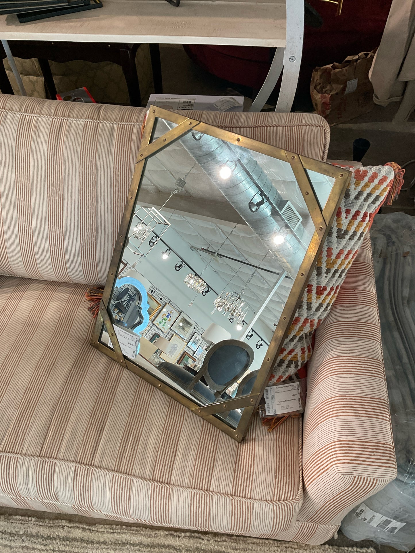 Sarried Ltd 70's Vintage Brass Studded Framed Mirror - Made in Italy