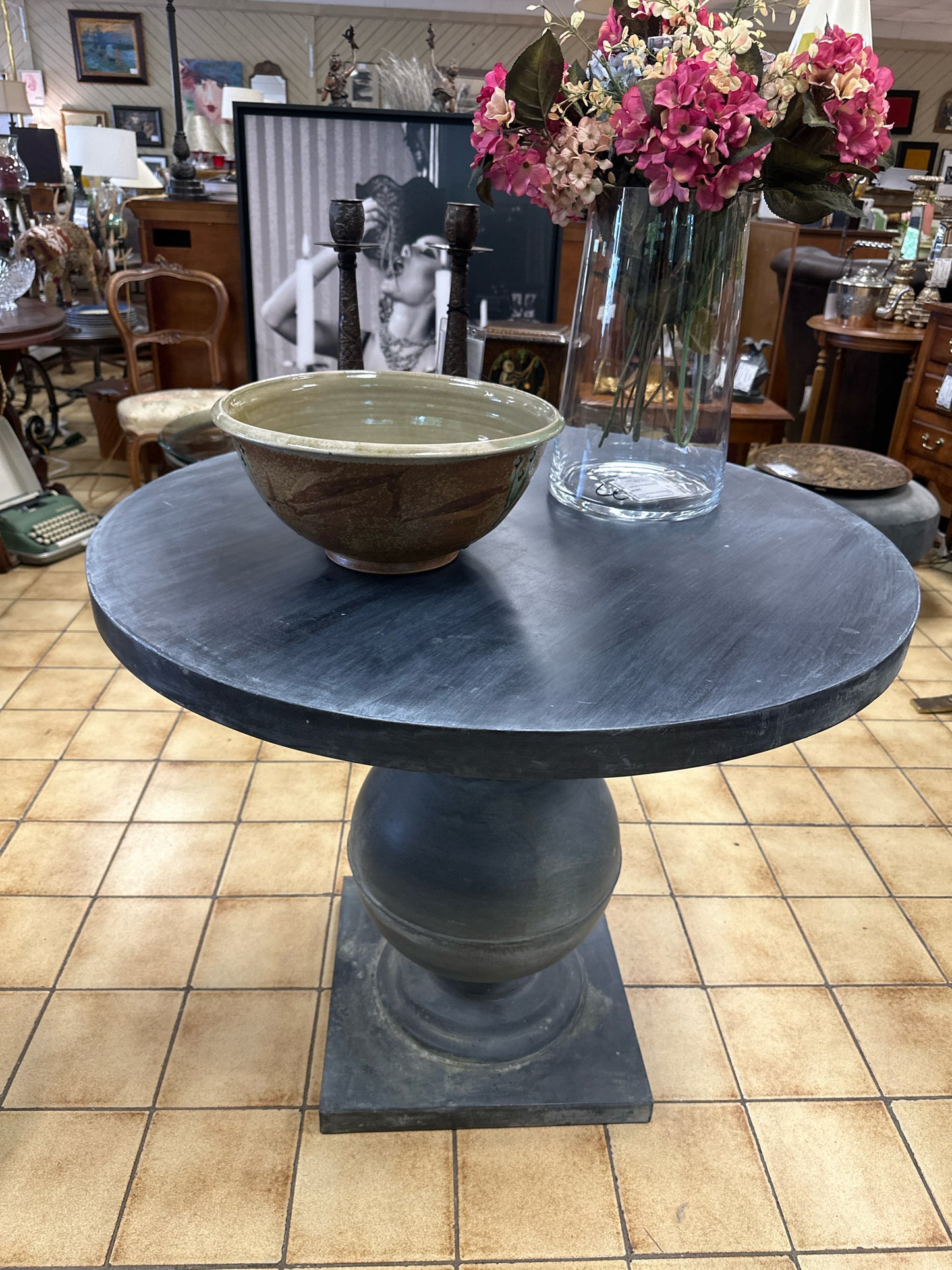 35" Pedestal Grey Wash Occasional Table