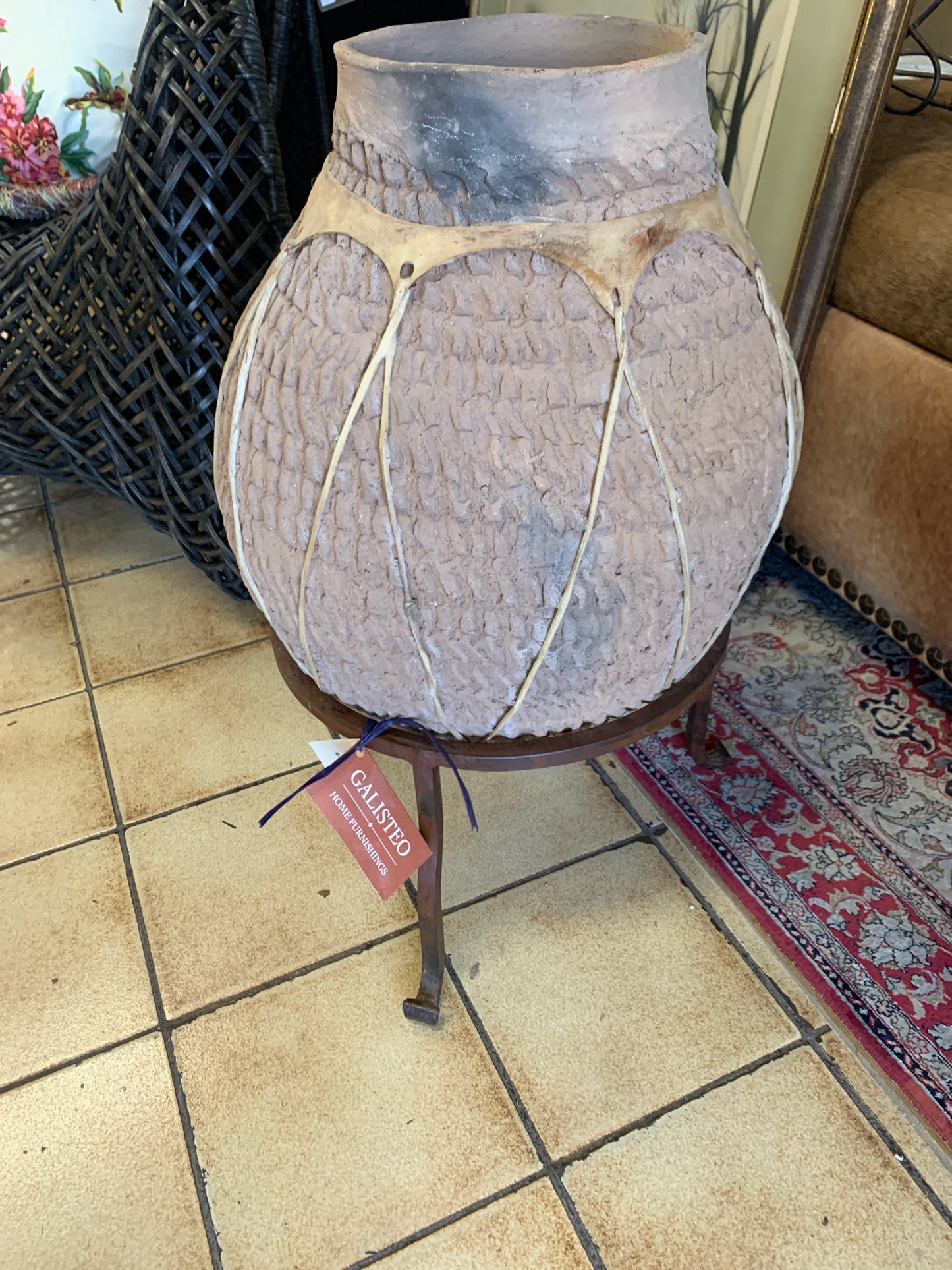 Olla Clay Pot on Metal Stand from Santa Fe