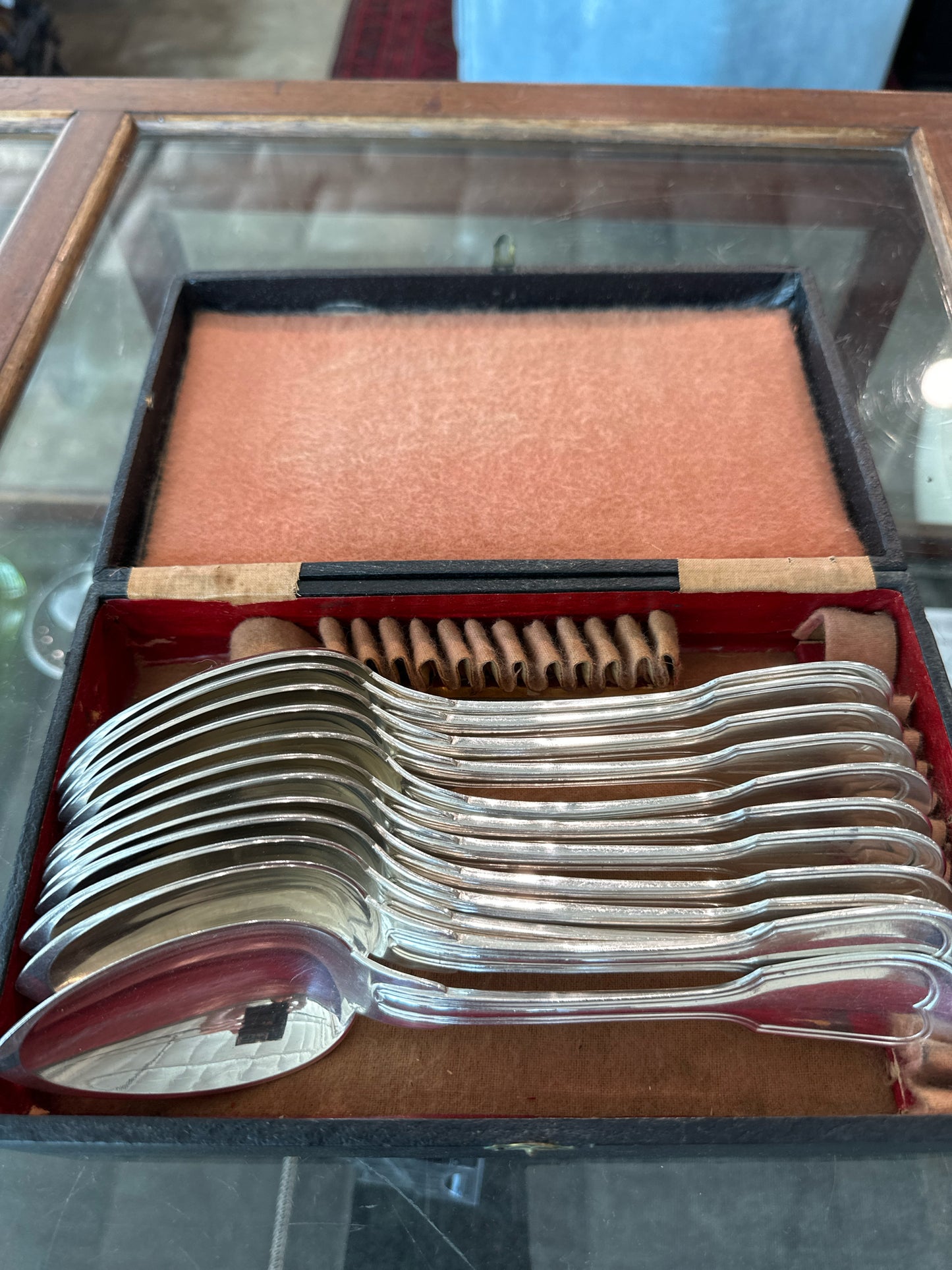 SET of 12 Christolphe Antique Silver Plated Spoons in Box