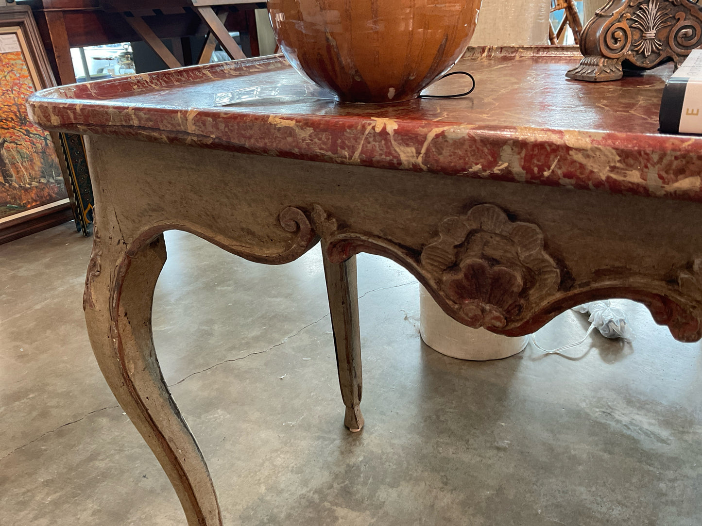 18th Century French Table w/Faux Marbled Top (ORIG $5650.00) 20D x 34W x 25H