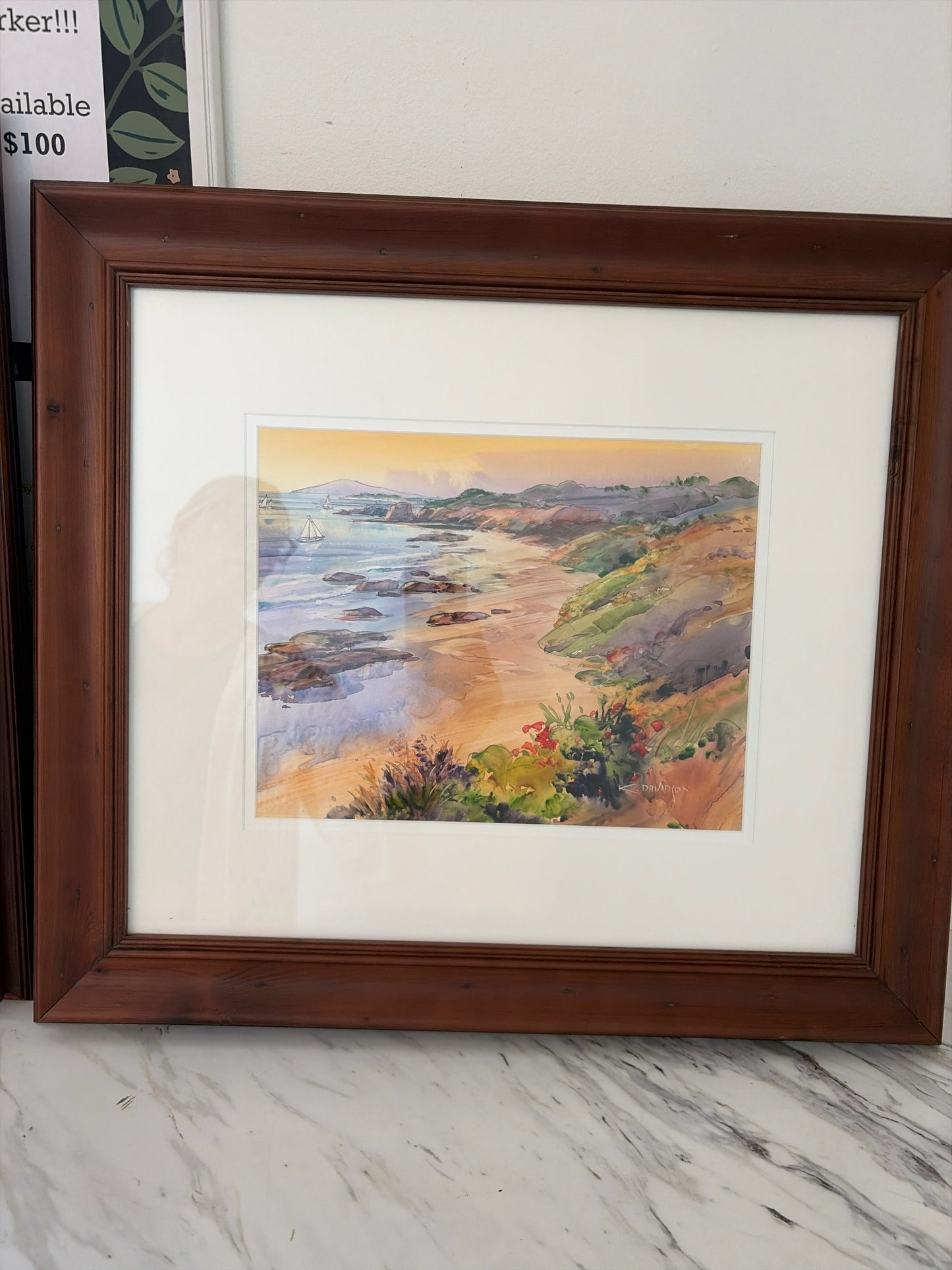 Original Signed Watercolor-Southern Cali Beach in Wood Frame (23x21)