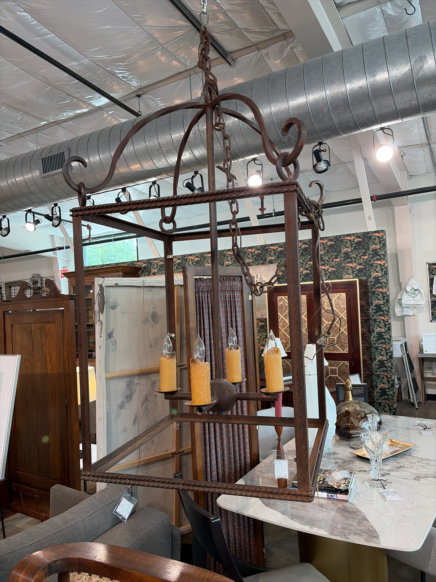 Antique Iron 4-Light Chandelier from Tiplers Lamp Shop (22"x22"x40" H)