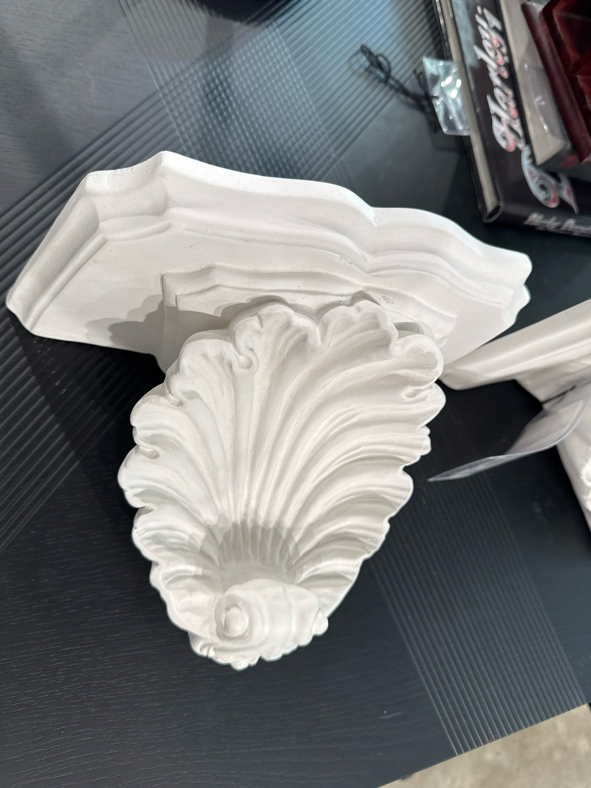 Pair of White Shell Plaster Wall Shelves
