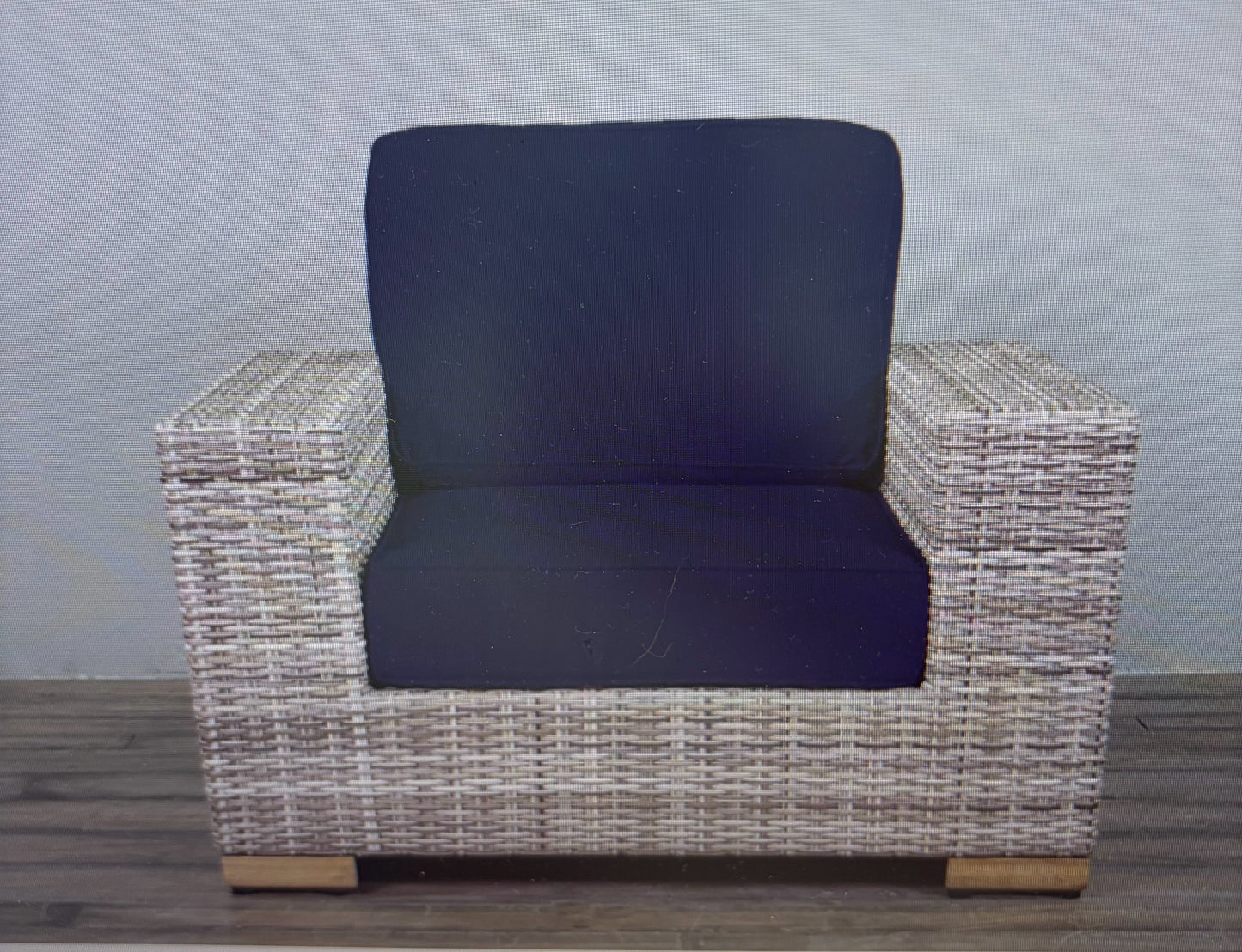 PAIR of Marie Albert Rutherford Rattan Lounge Arm Chairs w/ Navy Cushions (New)