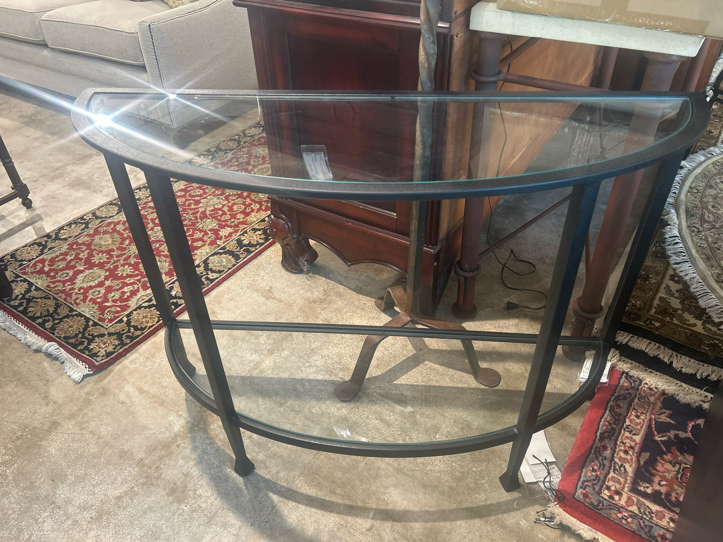 Pottery Barn Demilune Console In Black With Glass Top 30"H X 42" (Still Sold on