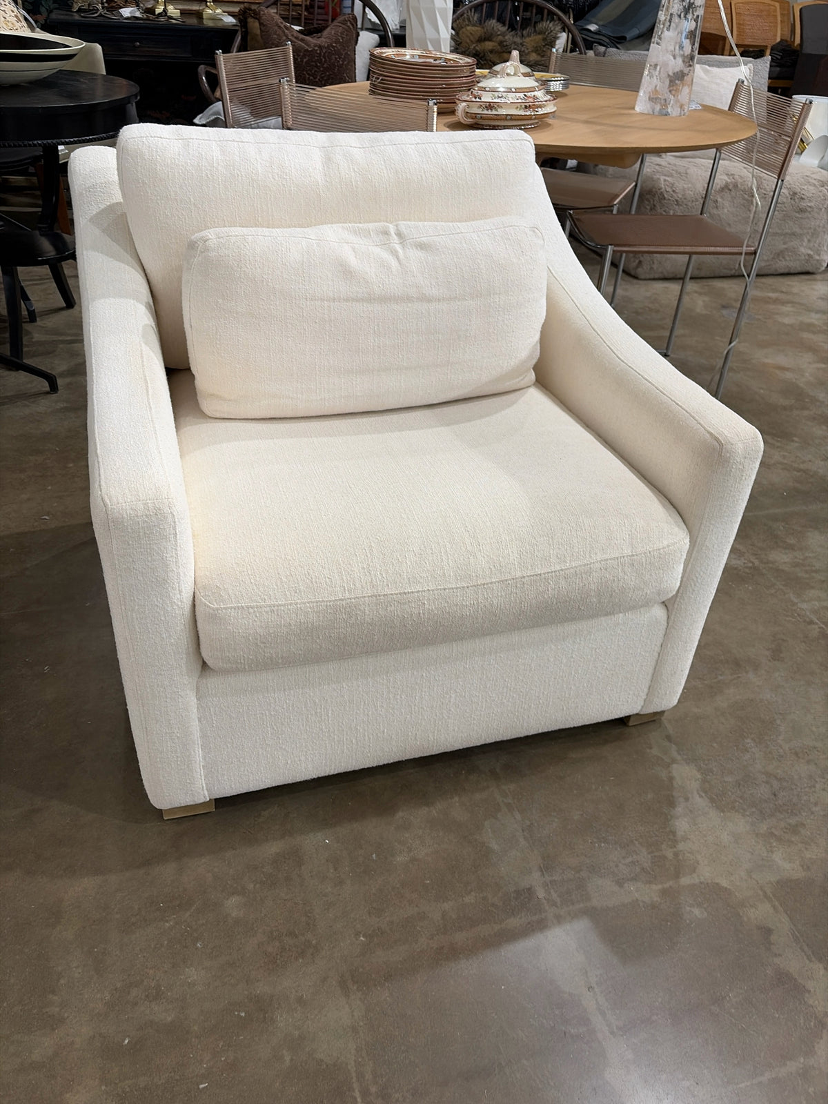White Upholstered Arm Chair w/ Matching Pillow