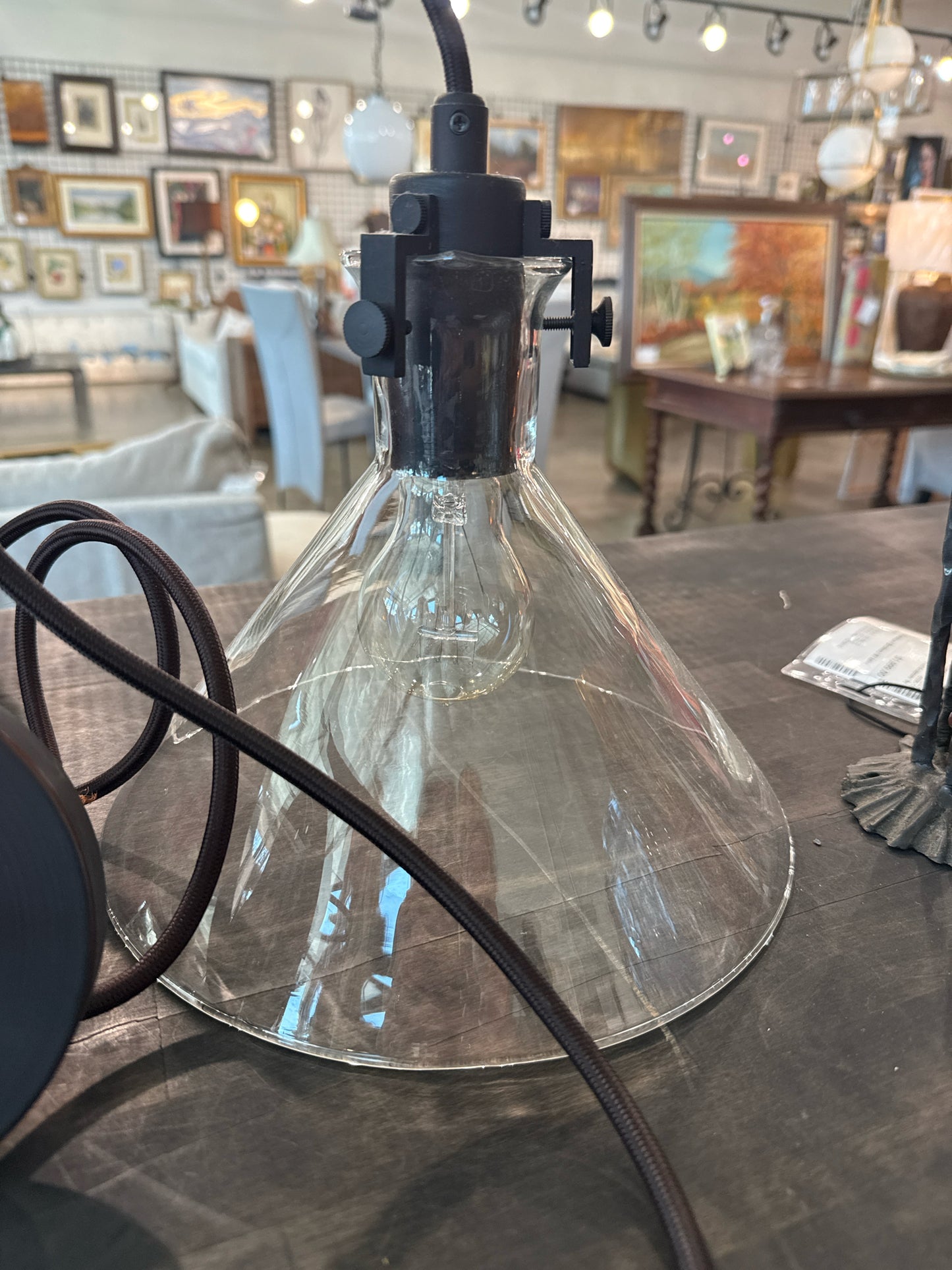 Capital, Greer 1-Light Pendant - 9" Dia. Clear Glass with Black Matte