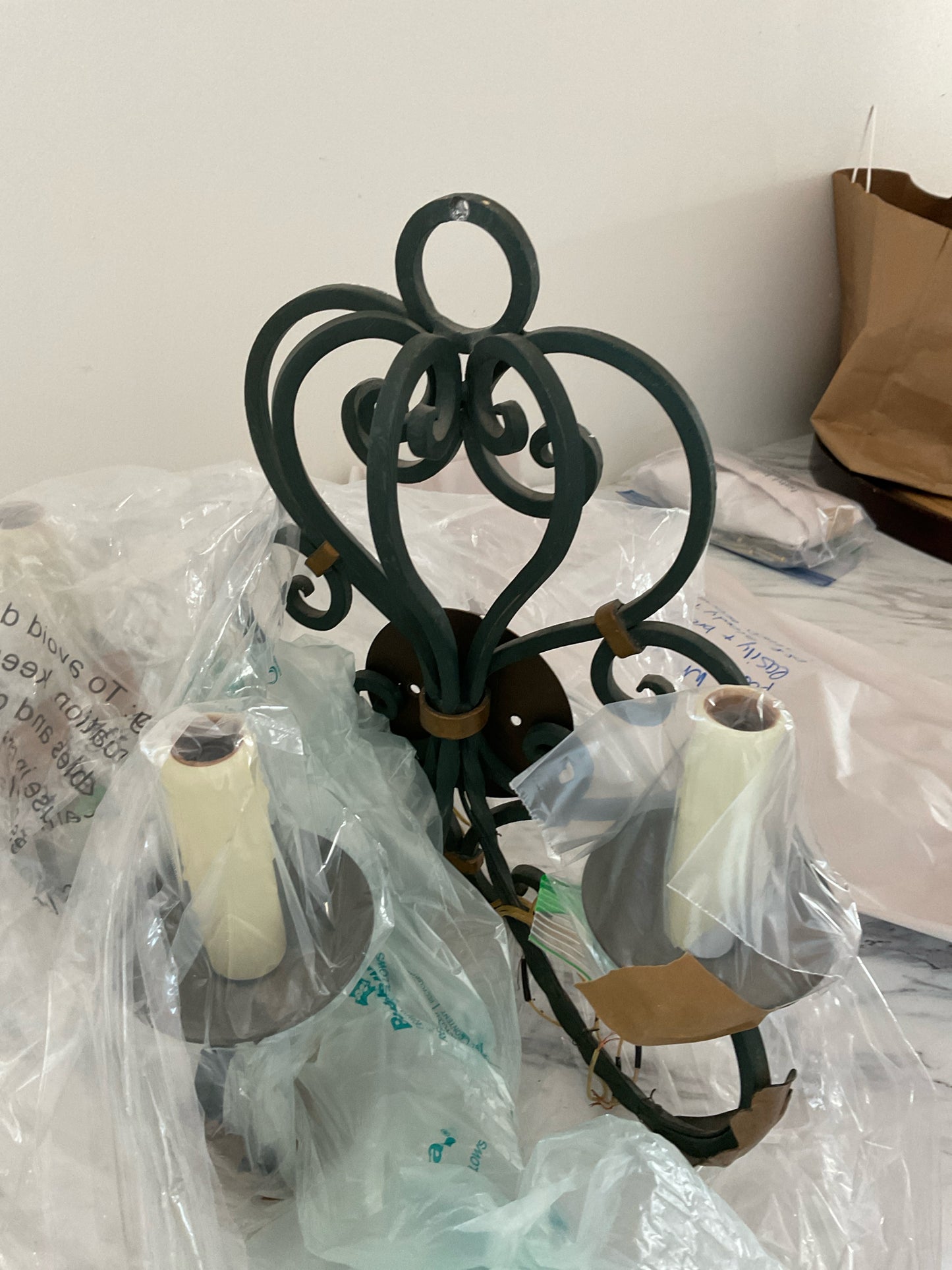 PAIR of 3 Light Scroll Wrought Iron Wall Sconce