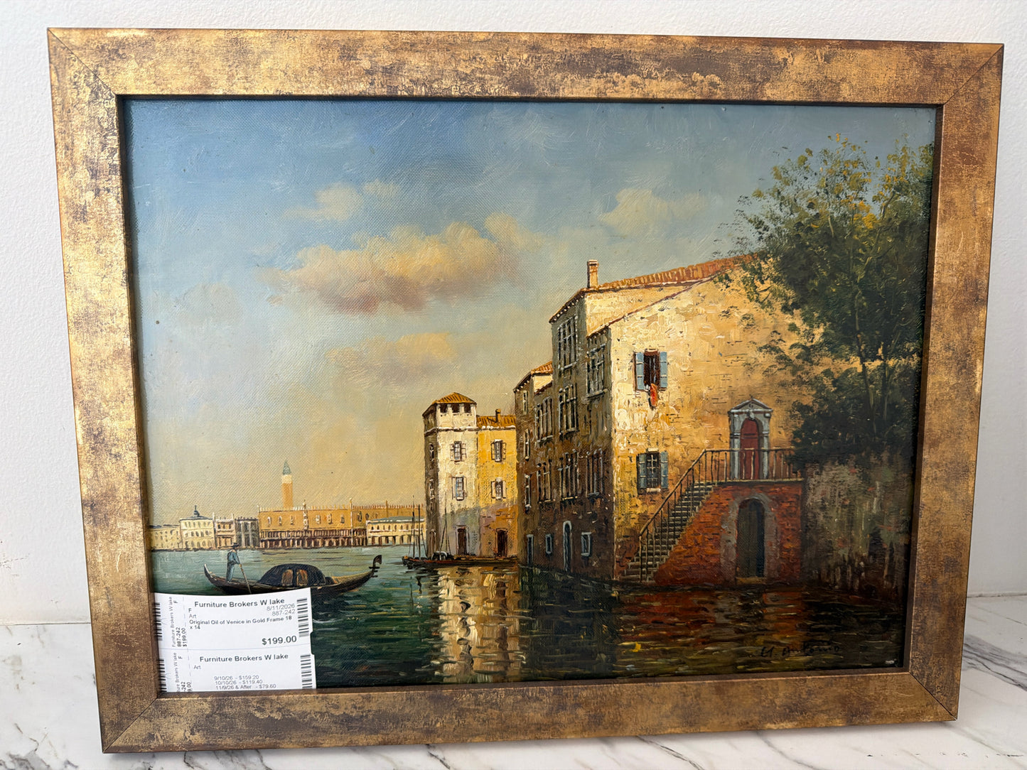 Original Oil of Venice in Gold Frame 18 x 14