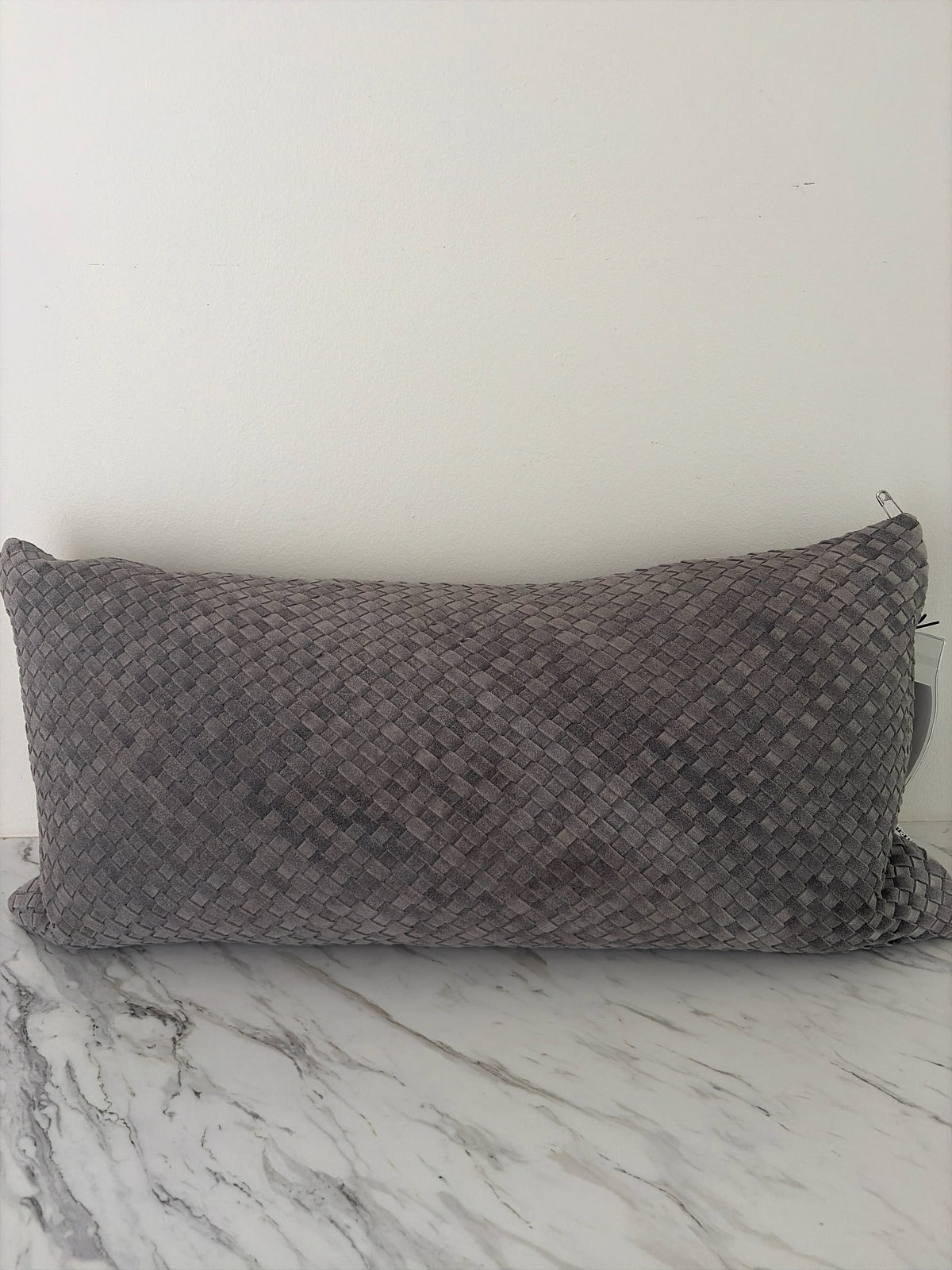 Grey Suede Lumbar Pillow