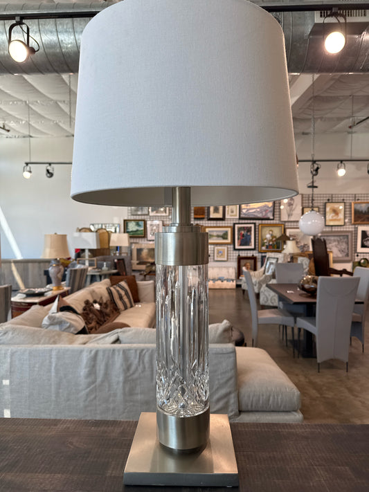 Waterford Lismore Cut Crystal Lamp with White Drum Shade