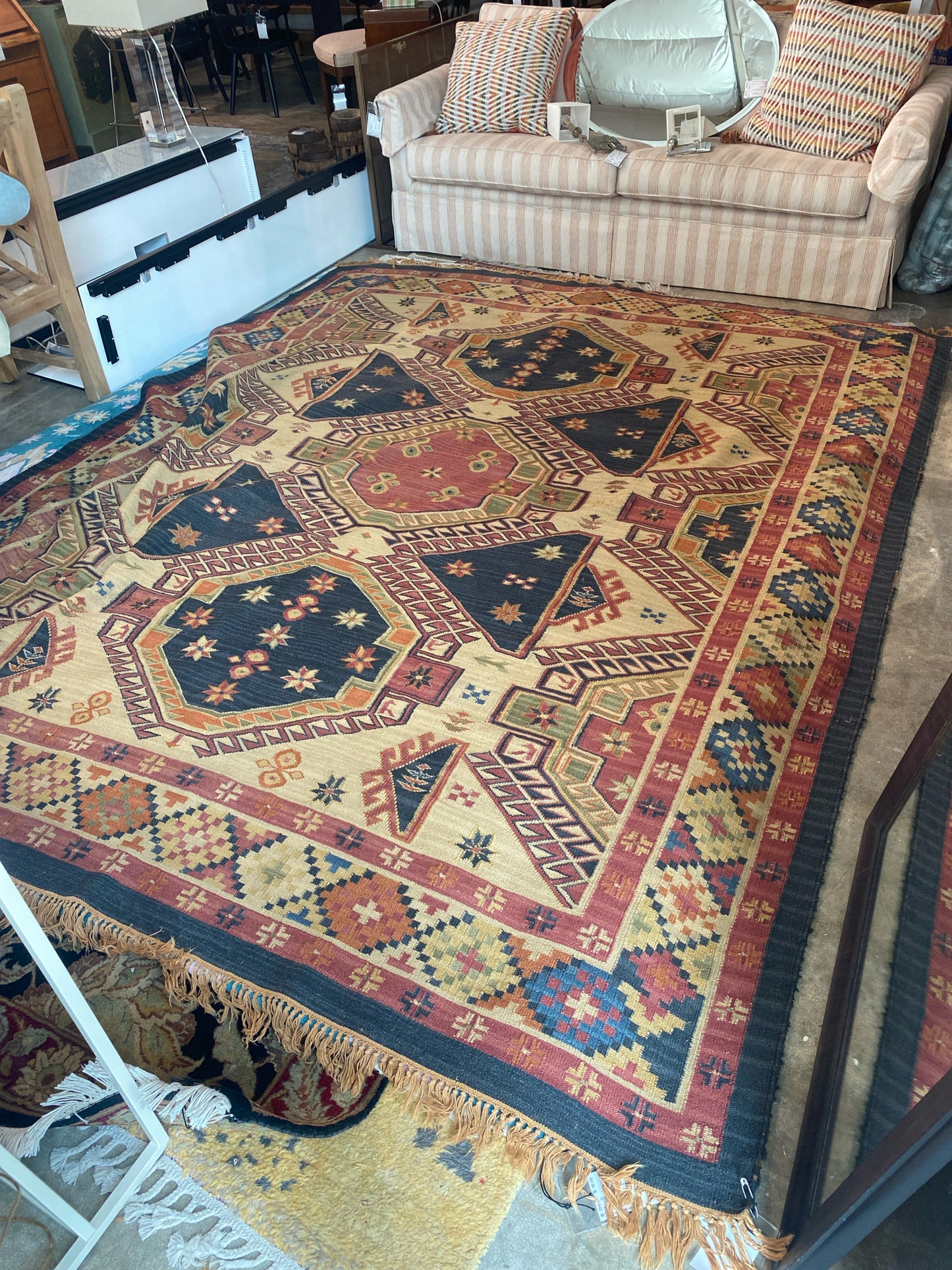8' x 10' Southwestern Style 100% Wool Rug in Rust/ Blue/Black