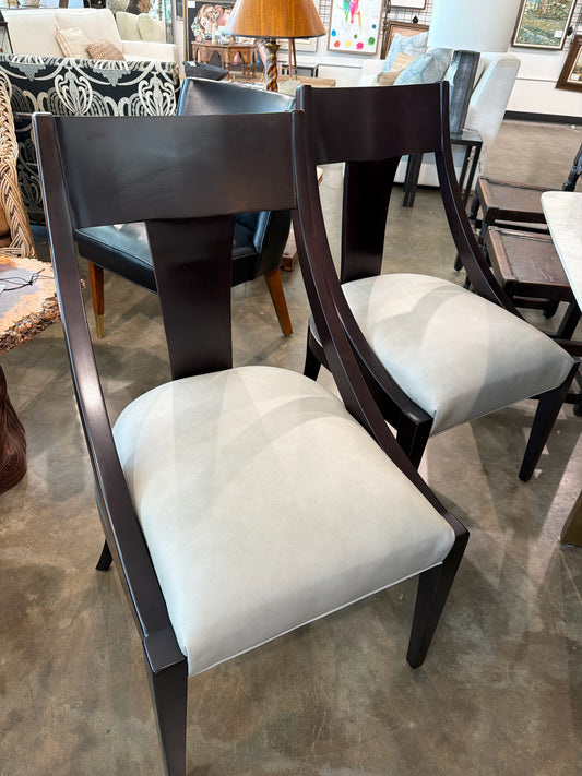 PAIR Dark Wood/Cream Ultra Suede Upholstery Dining Chairs