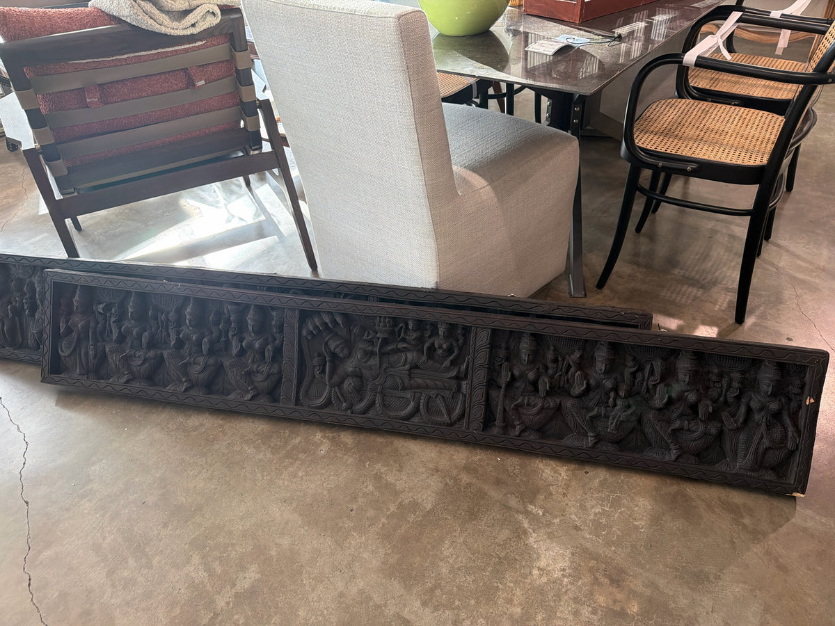 Hindu Rectangle Frame Carved Figures in Dark Wood 72"L x 12"