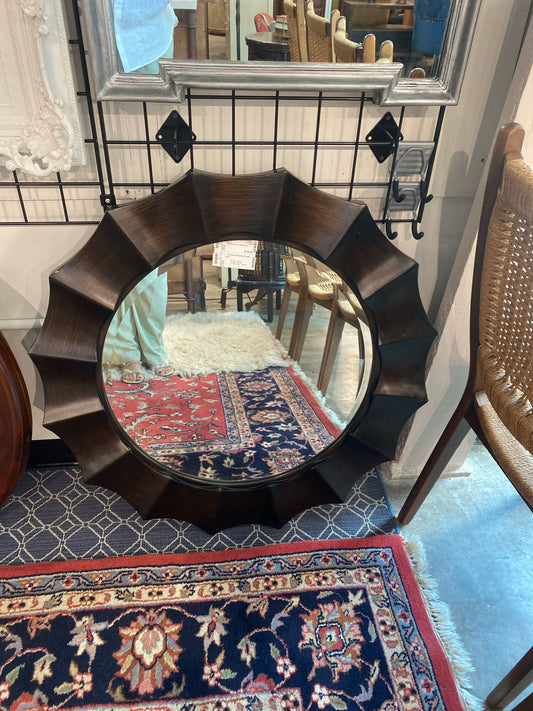 Beveled Dark Faux Wood Mirror