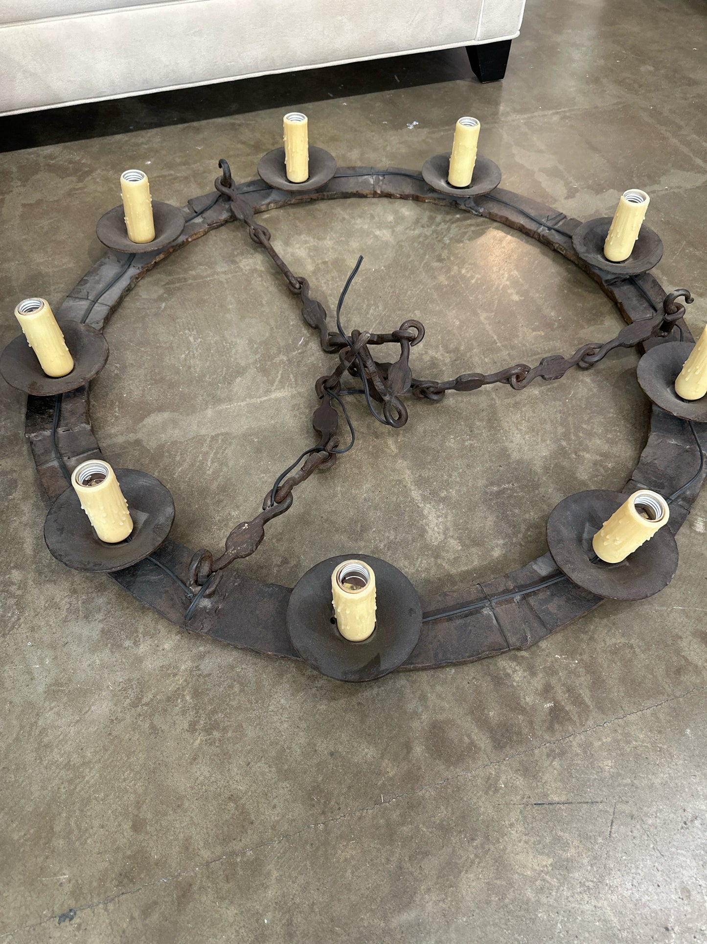 Spanish Revival Iron 8 Light Chandelier Large - Ceiling Mount