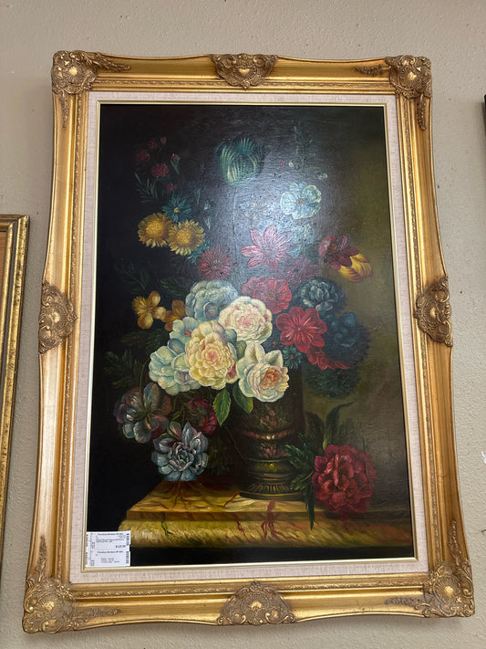 Original Signed S. Simone Oil Floral in Gold Frame 30L x 43H