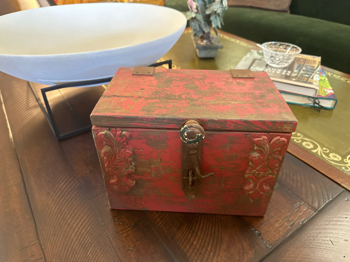 Handmade & Painted Red Distressed Decorative Box