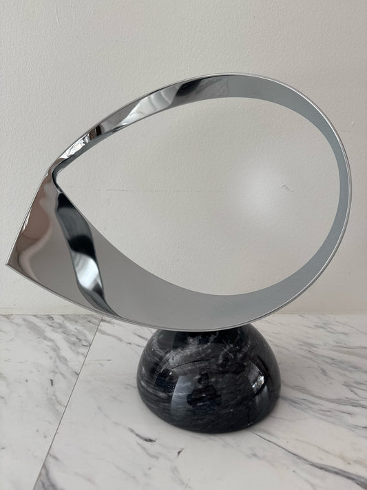 Modern Silver Metal Sculpture on Black Marble Base