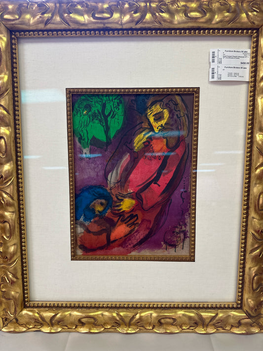 Gold Framed Chagall Lithograph 23" x 27" (Certificates at desk)