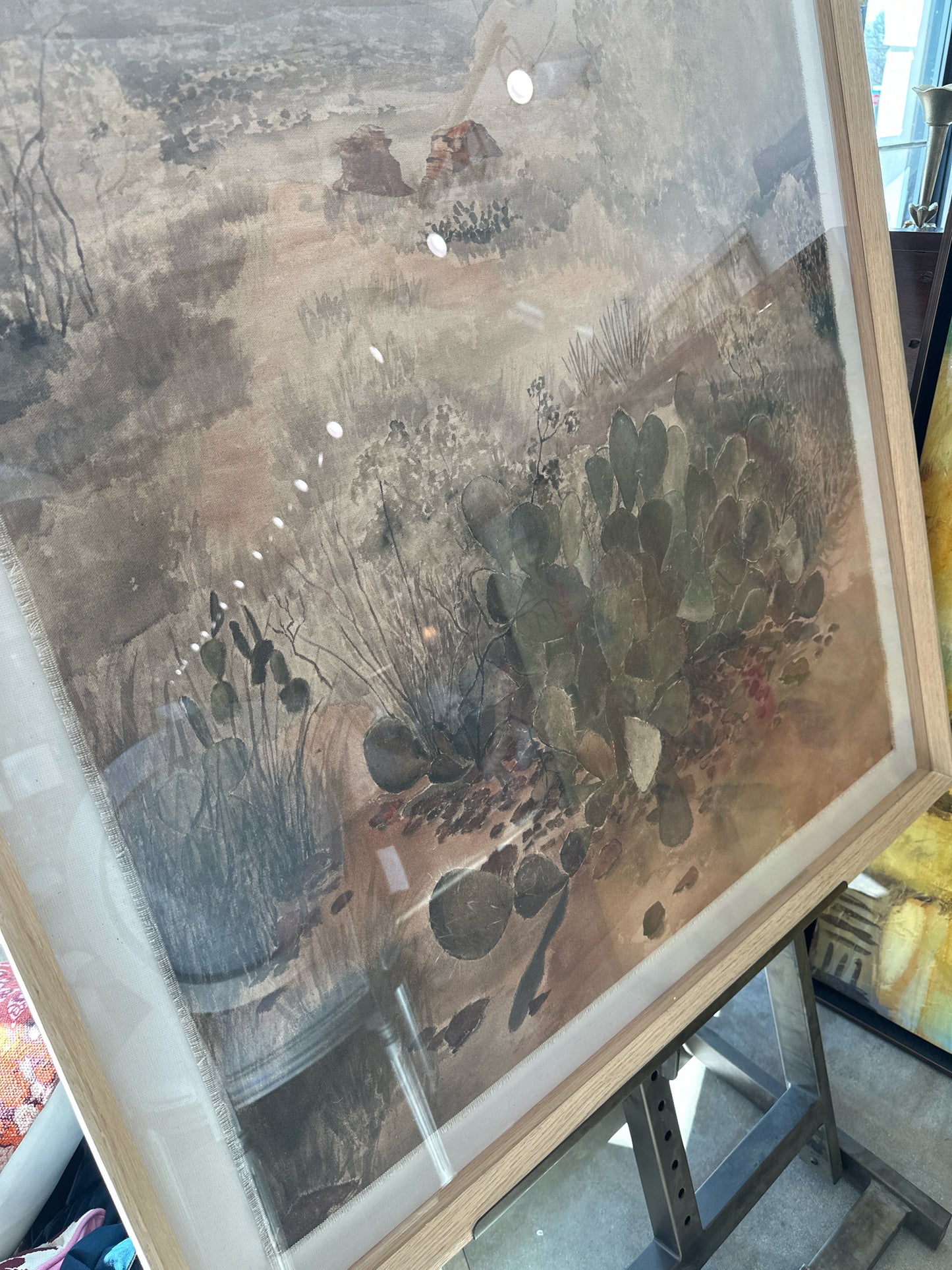 "Flowing in a Dry Land"  Cactus Landscape Light Wood Frame 40 x 60