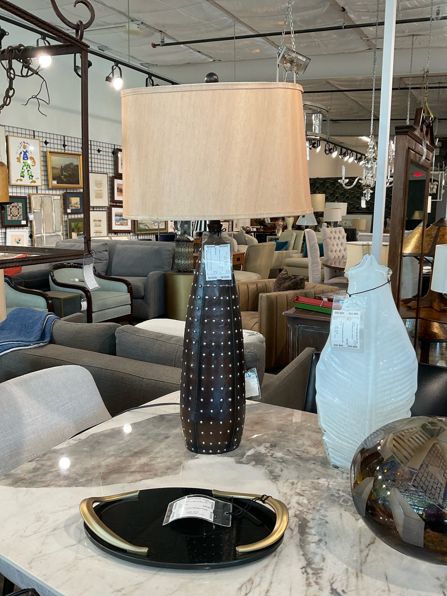 Leather Clad Nailhead Oval Table Lamp