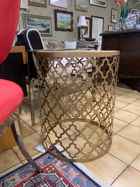 Round Accent Table Wood Top w/ Gold Base