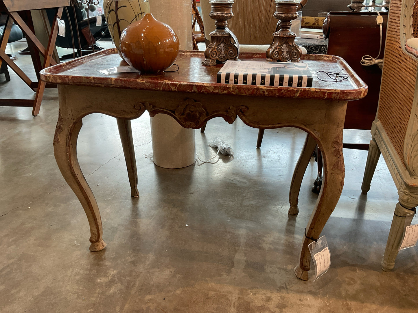 18th Century French Table w/Faux Marbled Top (ORIG $5650.00) 20D x 34W x 25H