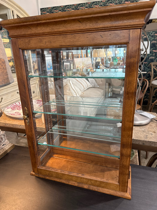 Ethan Allen Wood Curio Cabinet w/ Mirror Back and 3 Glass Shelves