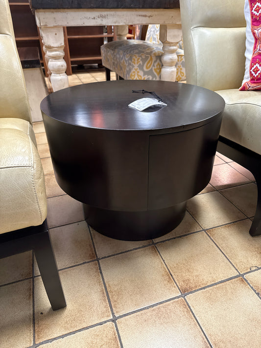 Environment Side Table Dark Wood Single Drawer (23" Round)