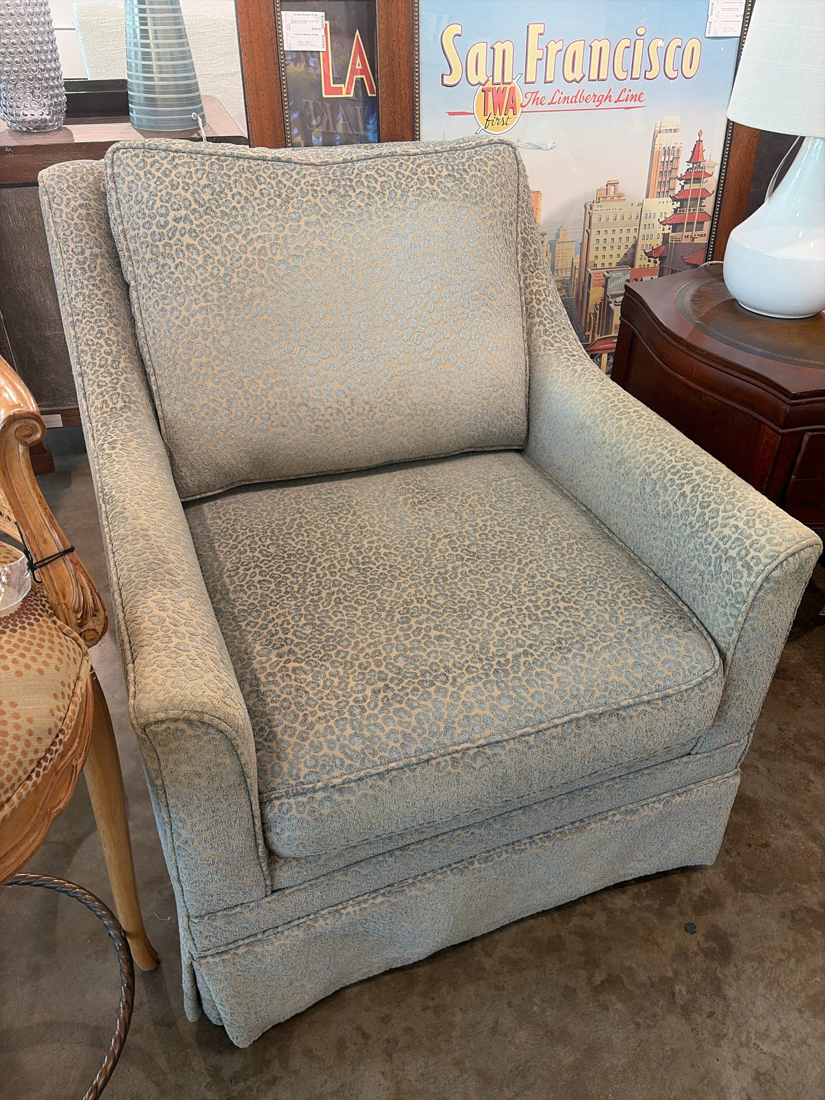 Pale Green Leopard Print Swivel Chair