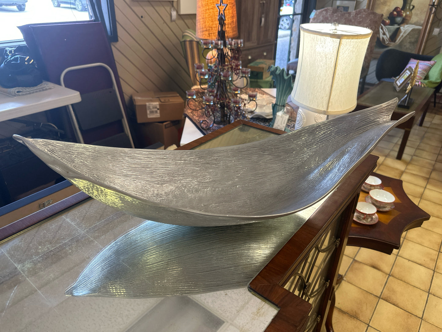 Michael Aram Large Silver Metal Leaf Bowl