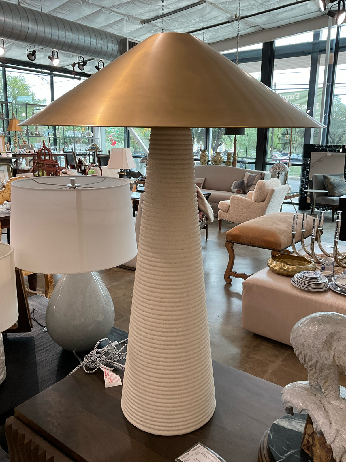Visual Comfort, PAIR of Miramar Tall Lamp w/ Brass Shade