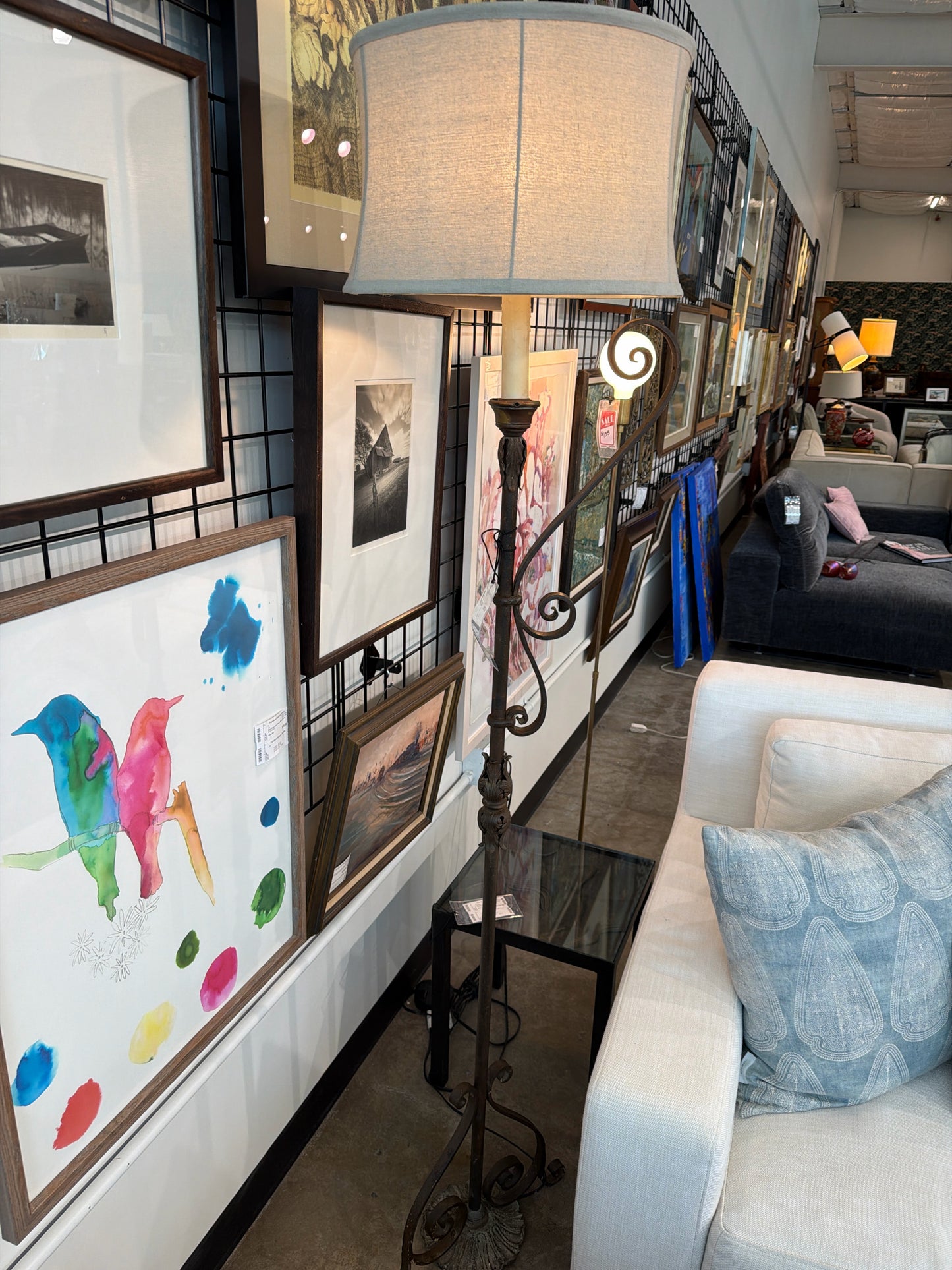 70"H  Forged Iron Scroll Floor Lamp w/ Shade