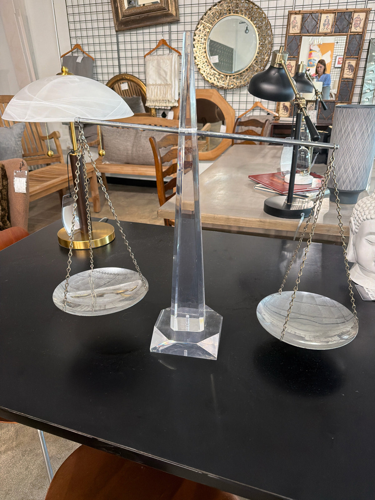 MCM Lucite Obelisk Balance Scale
