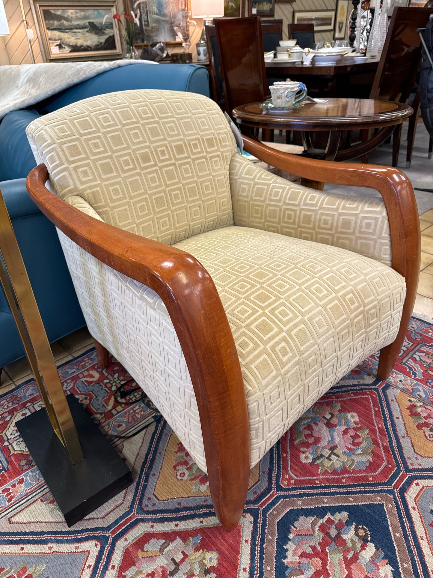 Ivory Velvet Upholstered Accent Chair w/ Square Design