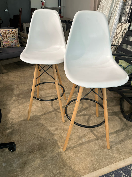 PAIR White Contemporary Bar Stools