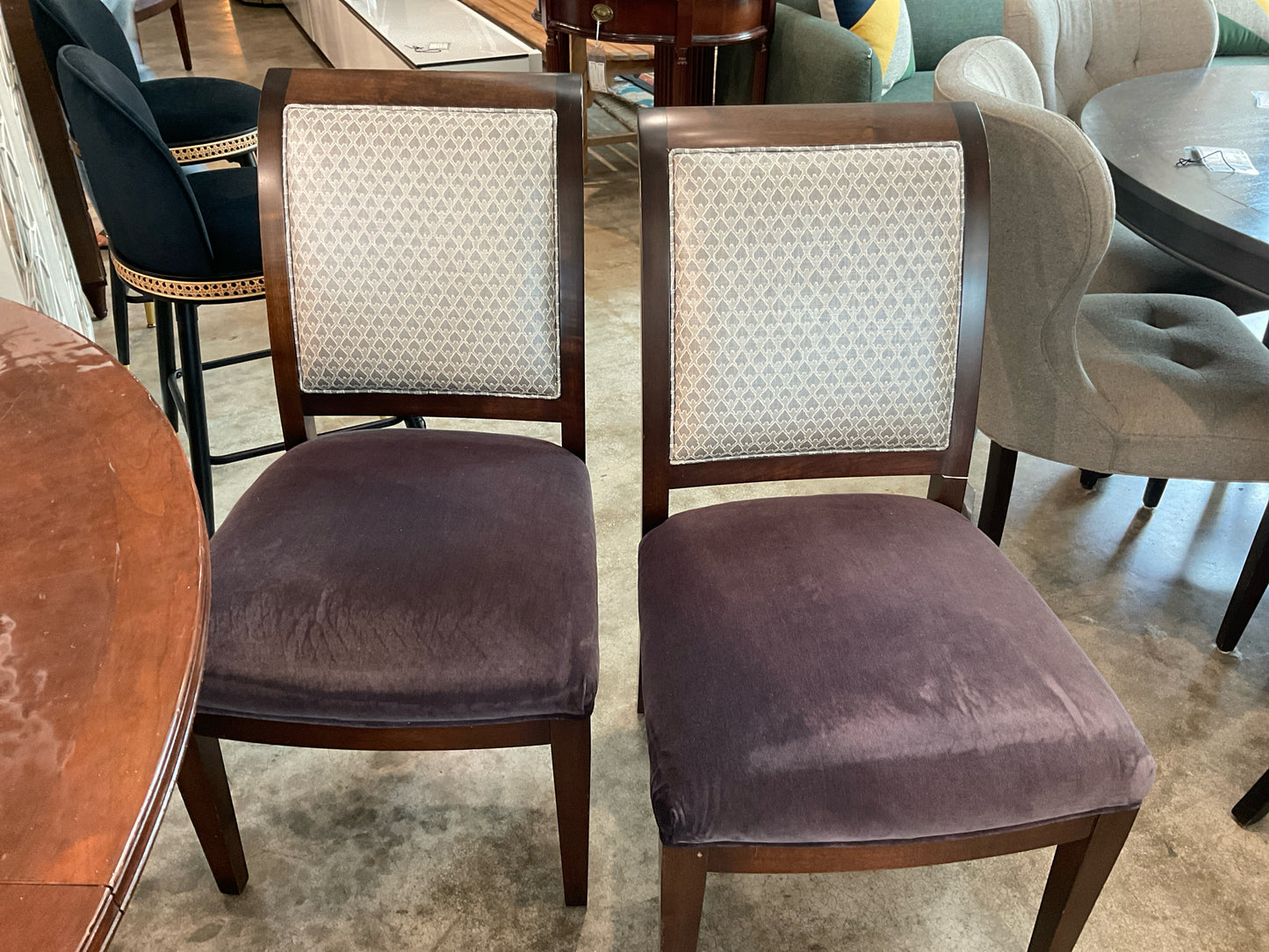 PAIR Regency Dining Side Chairs w/ Silver Back/Eggplant Velvet Seats