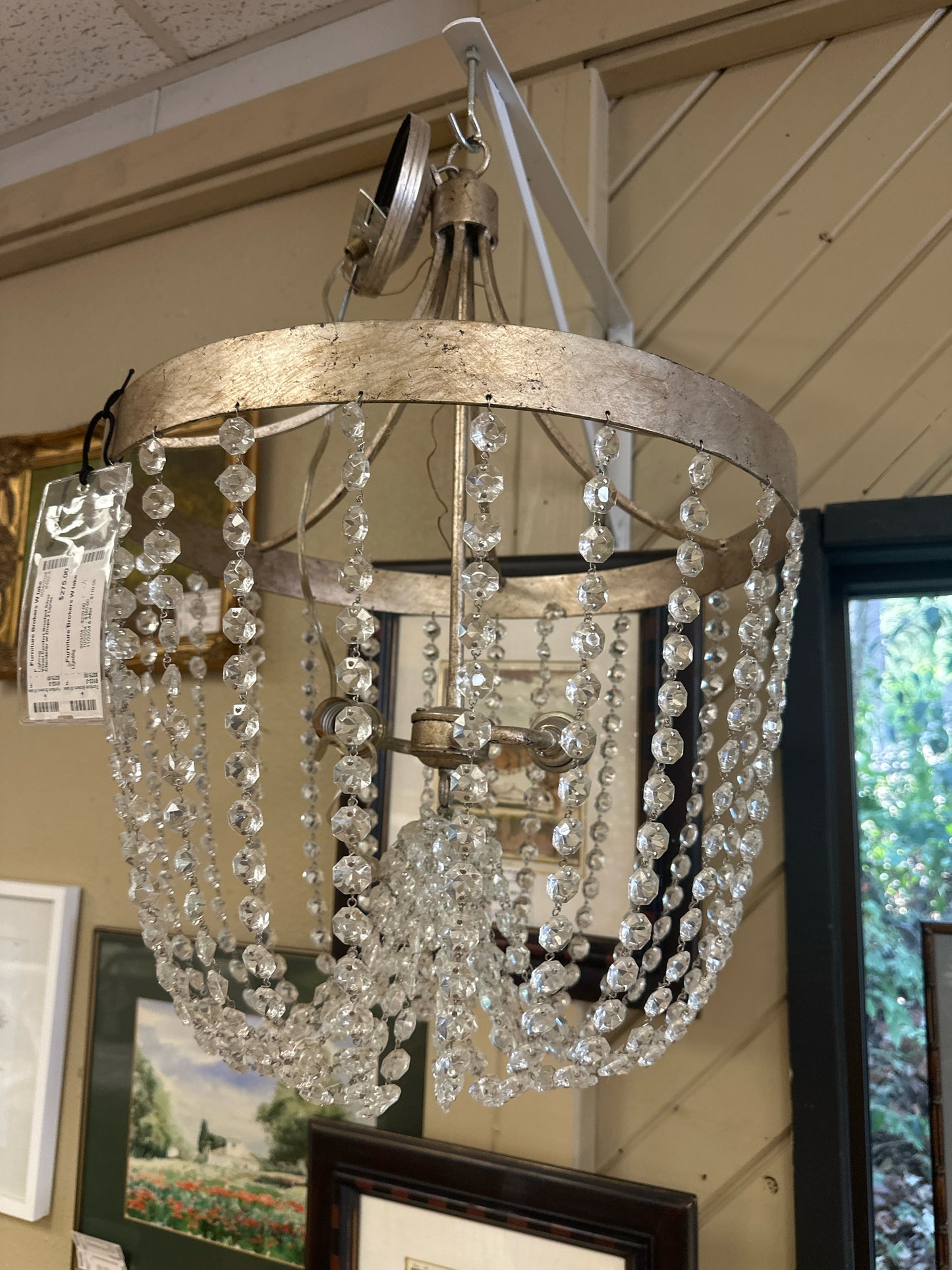 Visual Comfort Brushed Silver Chandelier w/ Drops 2 Lights