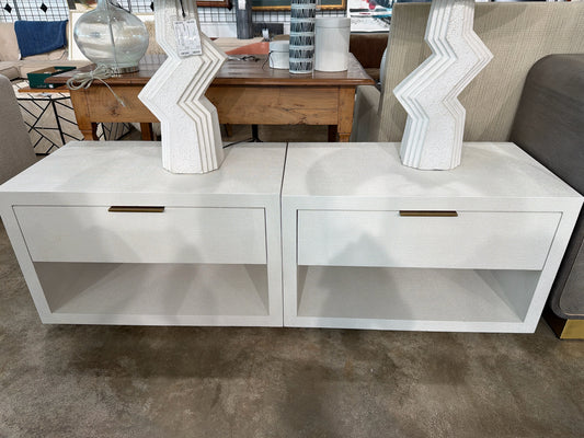 PAIR Interlude Nightstands "Montaigne" Ivory w/ Drawer & Lower Shelf