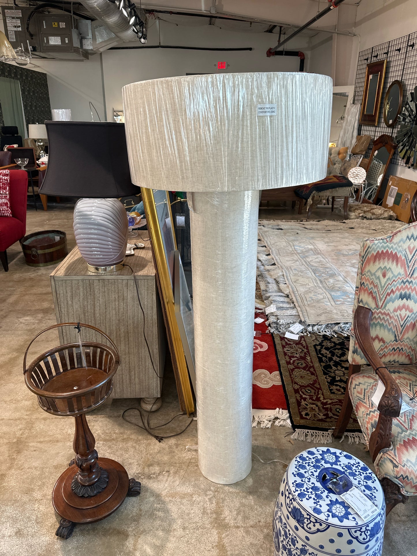 "Hensley" Floor Lamp Light Tan Paper Column Look-NEW