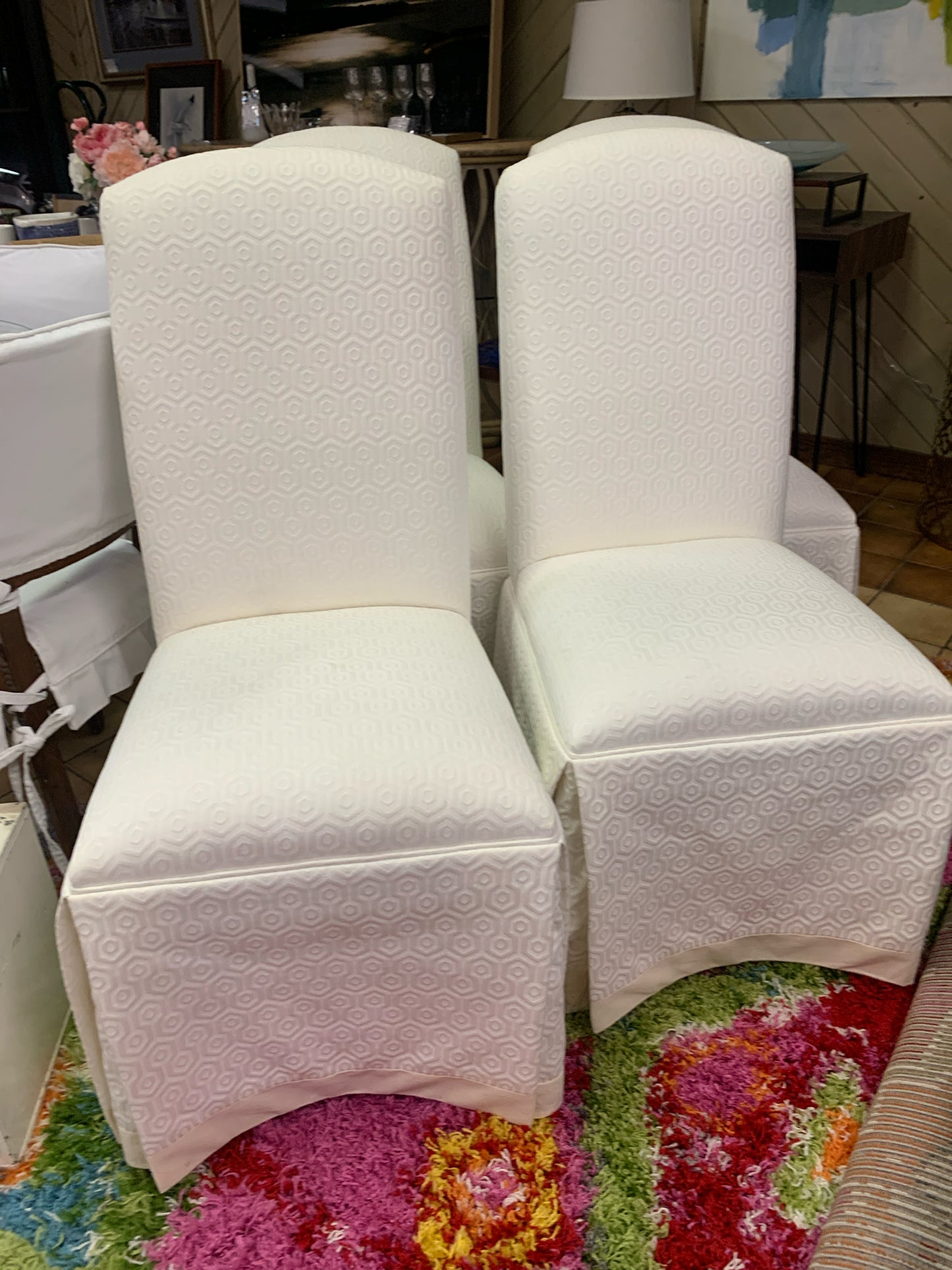 Set of 4 - Custom Upholstered White Chairs w/ Skirt