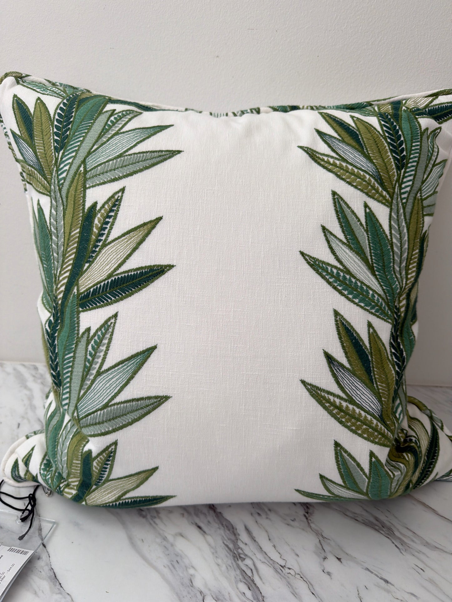 Green/White Palm 22"sq Pillow- New Insert