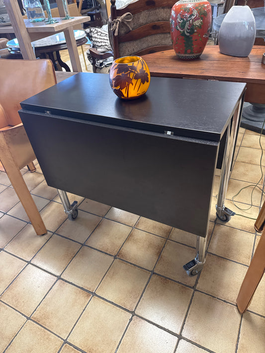Black/Chrome Rolling Bar Cart Flip Top Sides