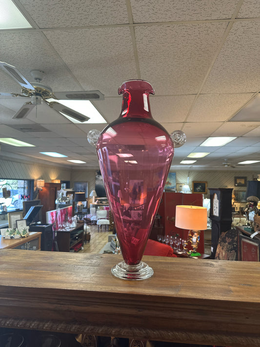 Blown Glass Tall Vase Deep Pink