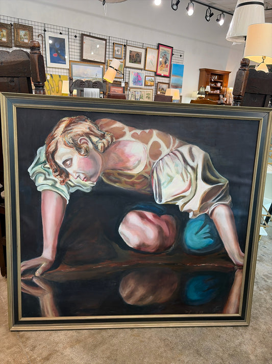Original Oil-Study of Caravaggio’s “Narcissus” in Black/Gold Frame (43.5 x 40)